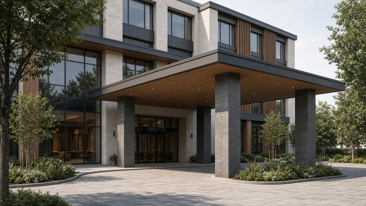 Hospitality hotel exterior for commercial estimating