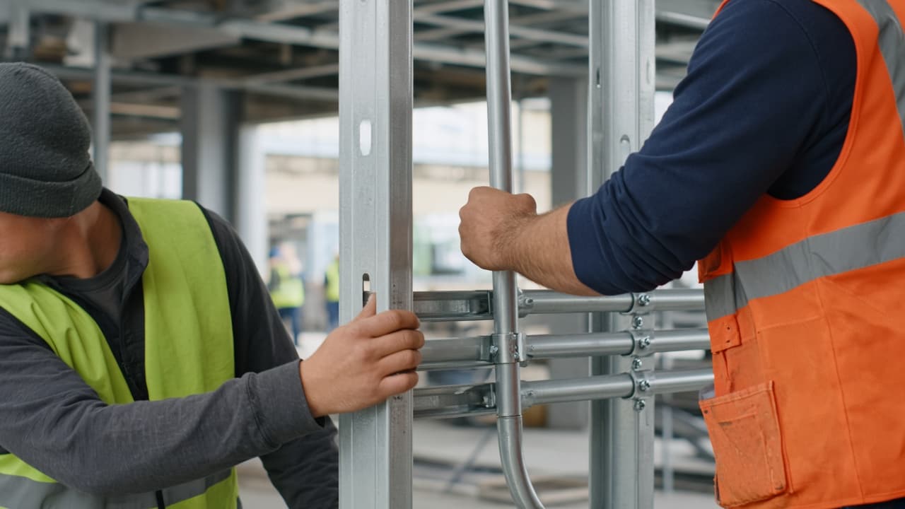 Specialty trade contractors coordinating framing and systems on a commercial jobsite